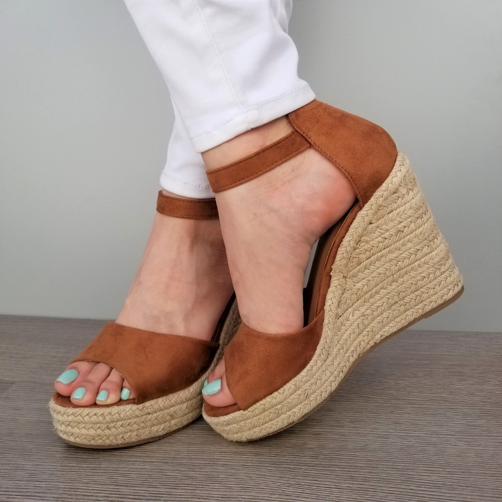 Tan Suede Espadrille Wedge Heel Sandals - Picture 4 of 8